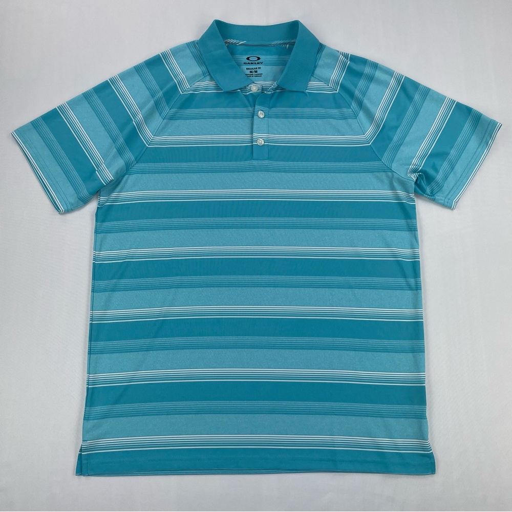 Oakley Polo Shirt Mens Medium Blue Striped HYDROLIX Performance Golf Regular Fit